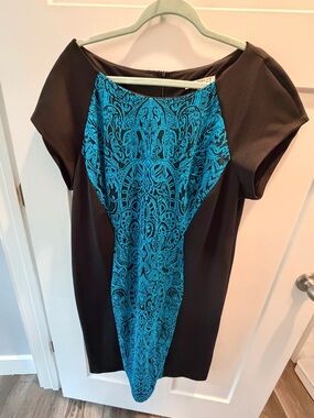 Studio One NY 18W Black Teal Dress Plus Size Sheath Work Office Career